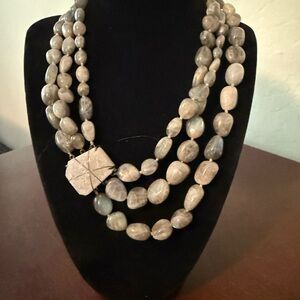 Elegant Multi-Strand Soft Gray-Blue Tone Labradorite Beaded Necklace